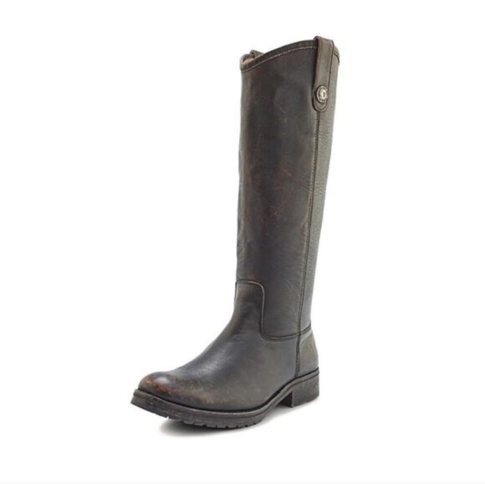 Frye Melissa Double Sole Bottom Lug Tall Brown Leather Riding Distressed Boots